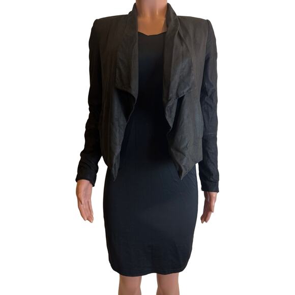 Alice + Olivia Goat Leather Jacket Size XS Draped Waterfall Open Front - Damaged - Picture 2 of 16